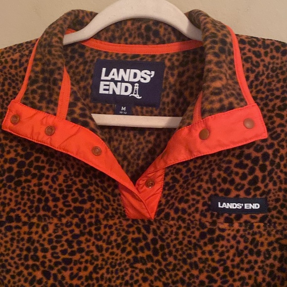 Women’s Lands End Cheetah and Orange Fleece Pullover Medium - Picture 2 of 7